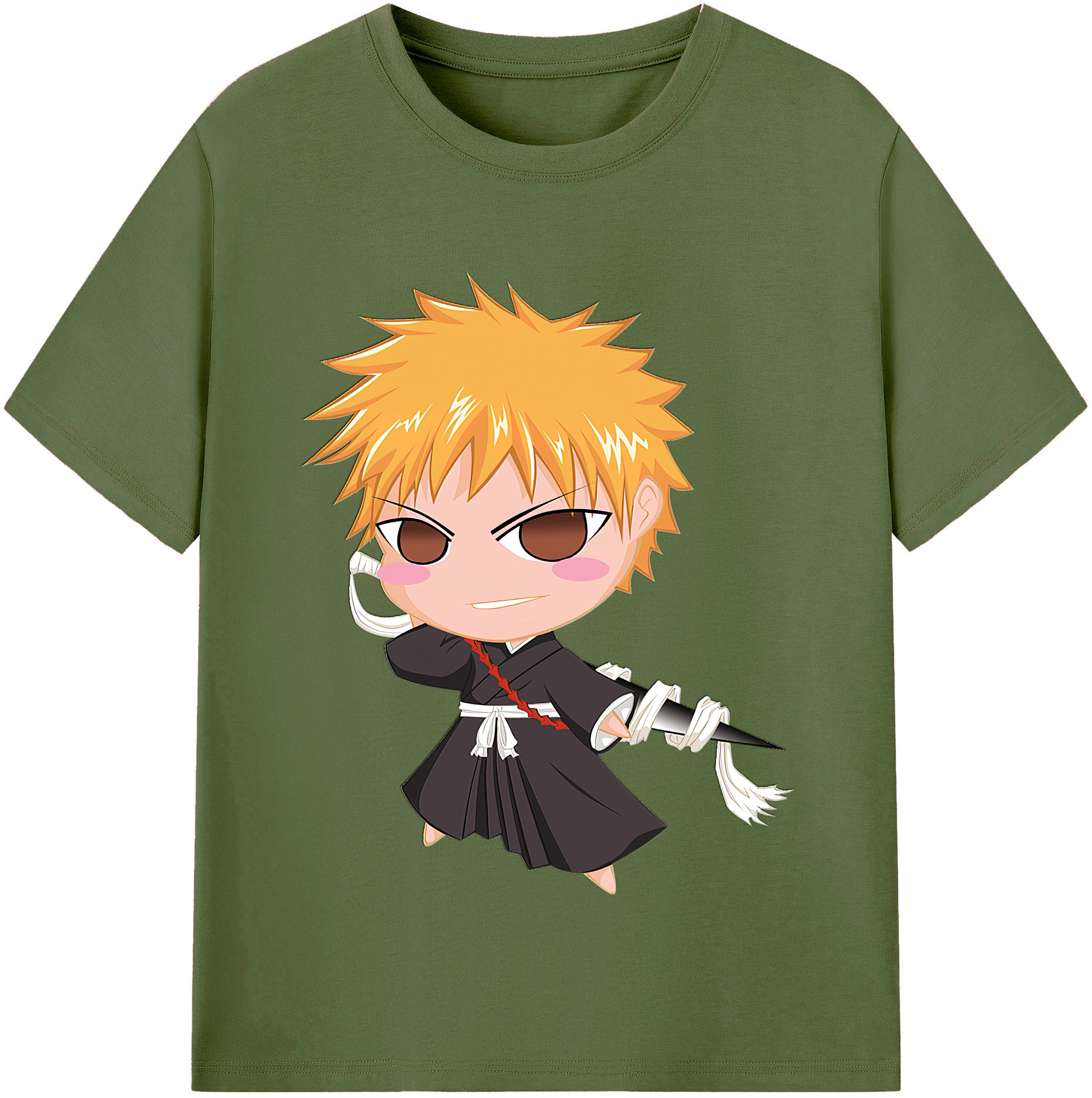 （画像用） ブリーチ 黒崎一護（くろさき いちご）BLEACH Kurosaki Ichigo 綿100％半袖Tシャツ（フロントプリント）